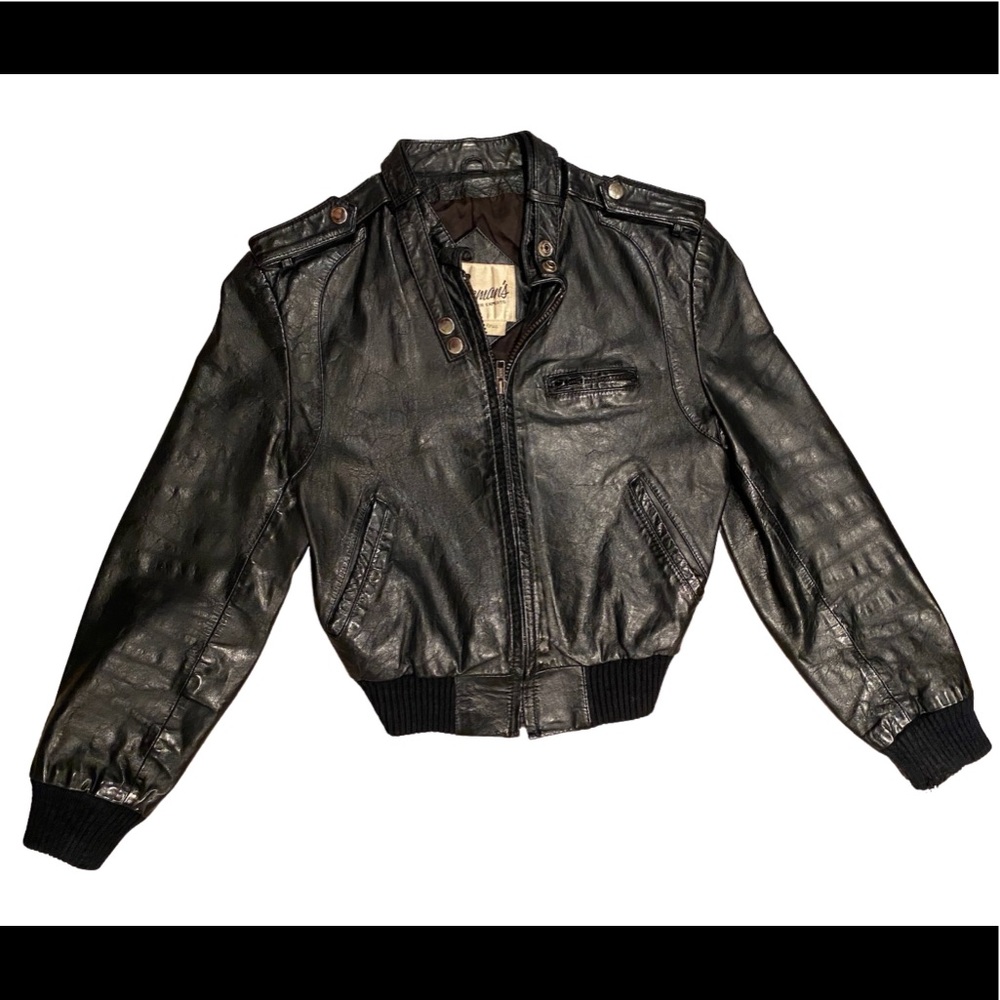 Berman’s Leather Black cropped leather biker jacket